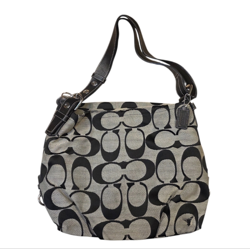 Coach Vintage Signature Canvas Black Shoulder Bag With Wallet